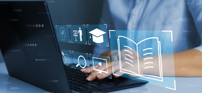 E-learning education, internet lessons and online webinar. Perso